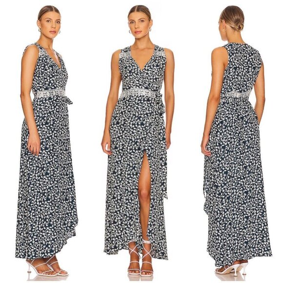 💕NATALIE MARTIN💕 Kate Maxi Wrap Dress Pomegranate Print Indigo Blue Small NWT - Picture 2 of 16